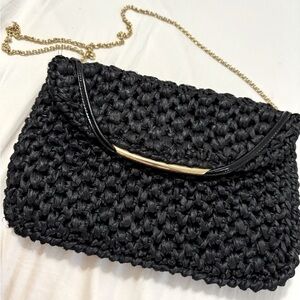 RODO ITALY Black Raffia or Straw Cross Body Handbag or Purse